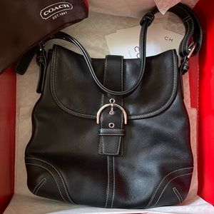 Coach Black Leather Hampton’s Buckle Hobo Handbag